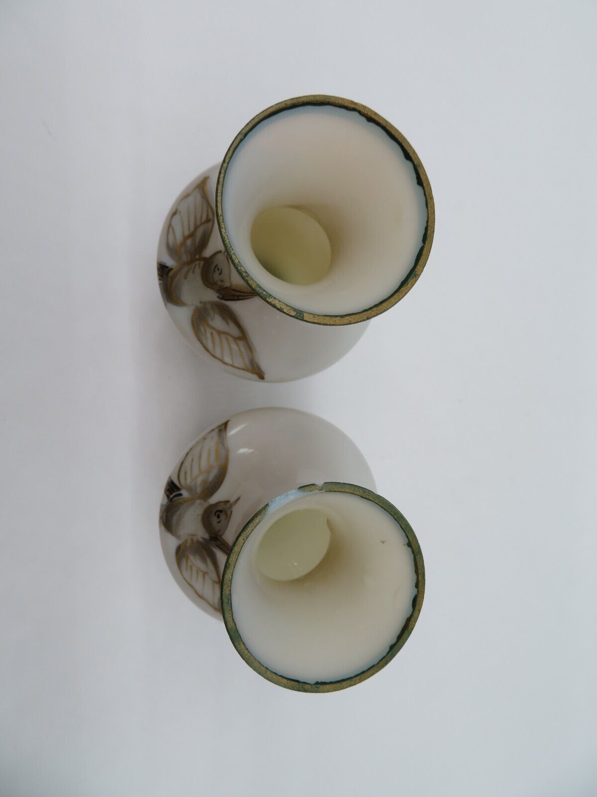 Antique Opaline Bristol Glass Vases - Hand Painted