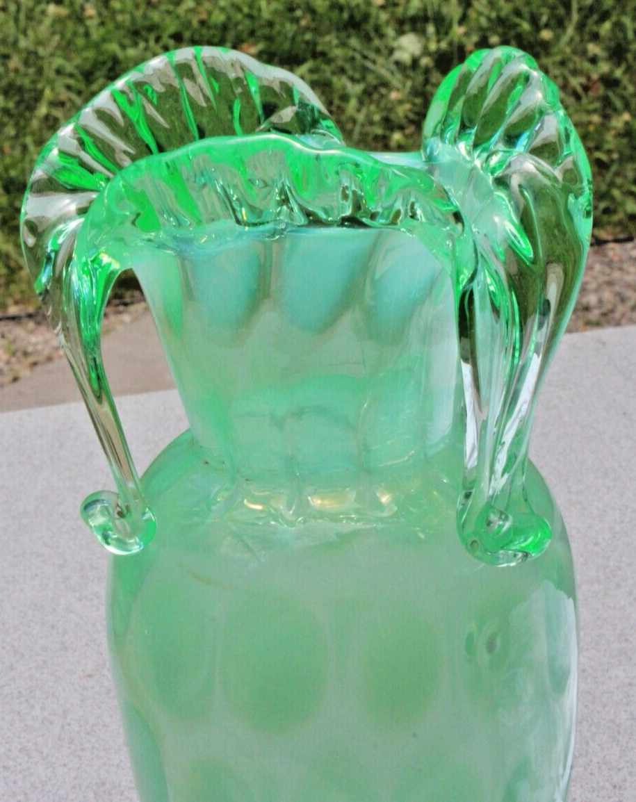 Authentic Northwood Tri-Handled Urn Vase Victorian UV Reactive