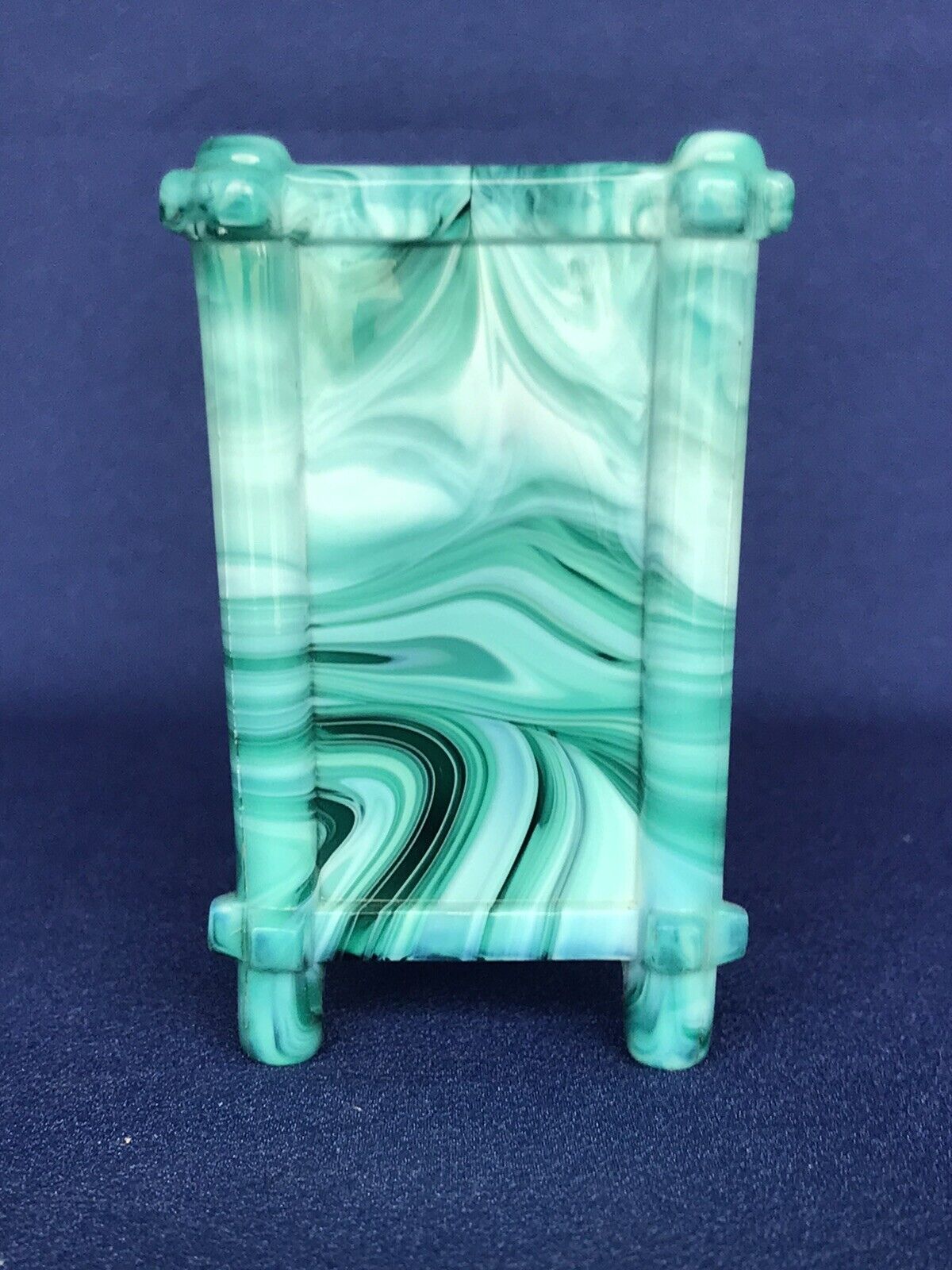 Antique English Sowerby Green Slag Glass Vase 1800s