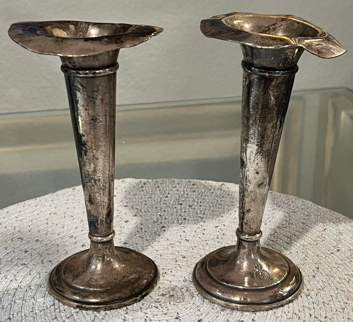 Cunard Line Elkington Silver Plate Pair Bud Vases