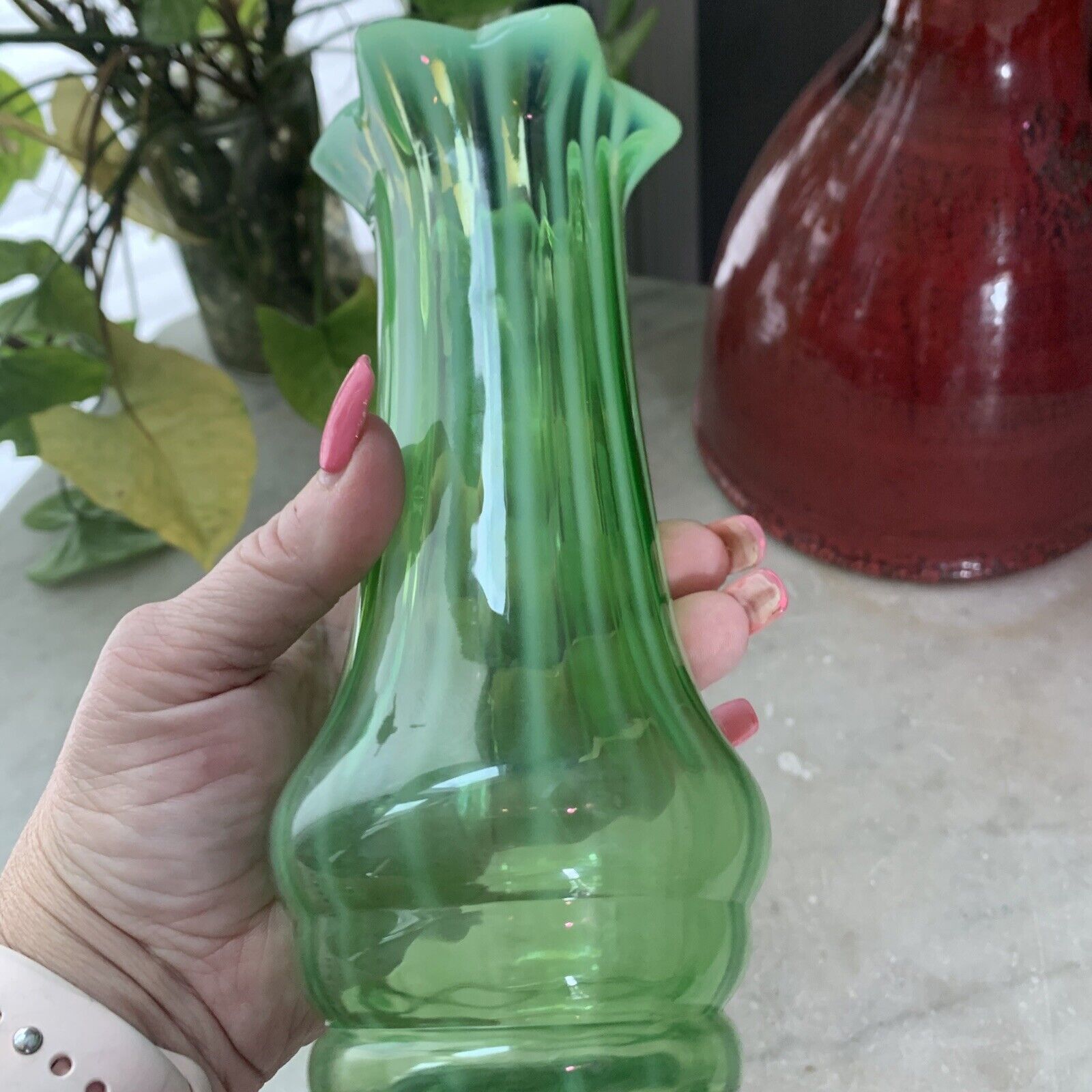 Italian Late 1800s Handblown Fluted Vase - Rare