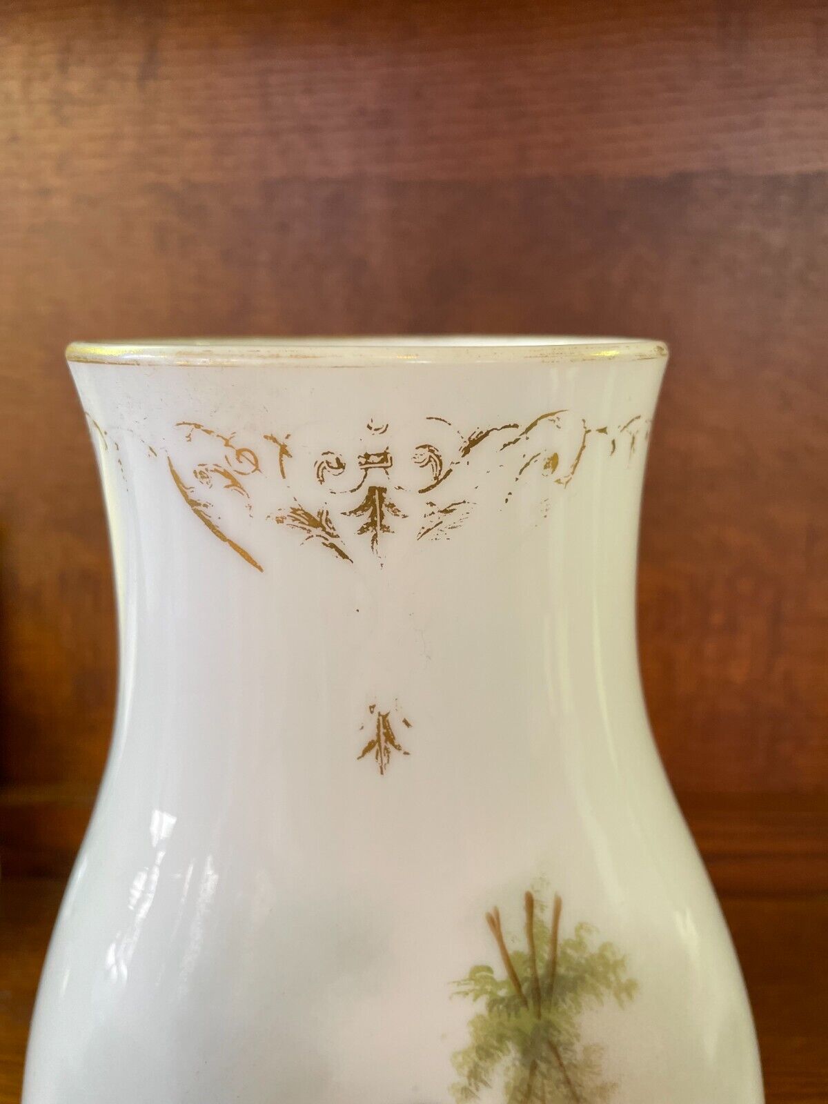 1800's French White Opaline Glass Hand Painted Cherub