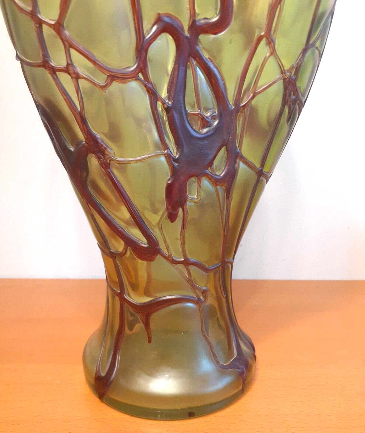 Tall 15" Pallme-Konig Green Veined Art Glass Vase