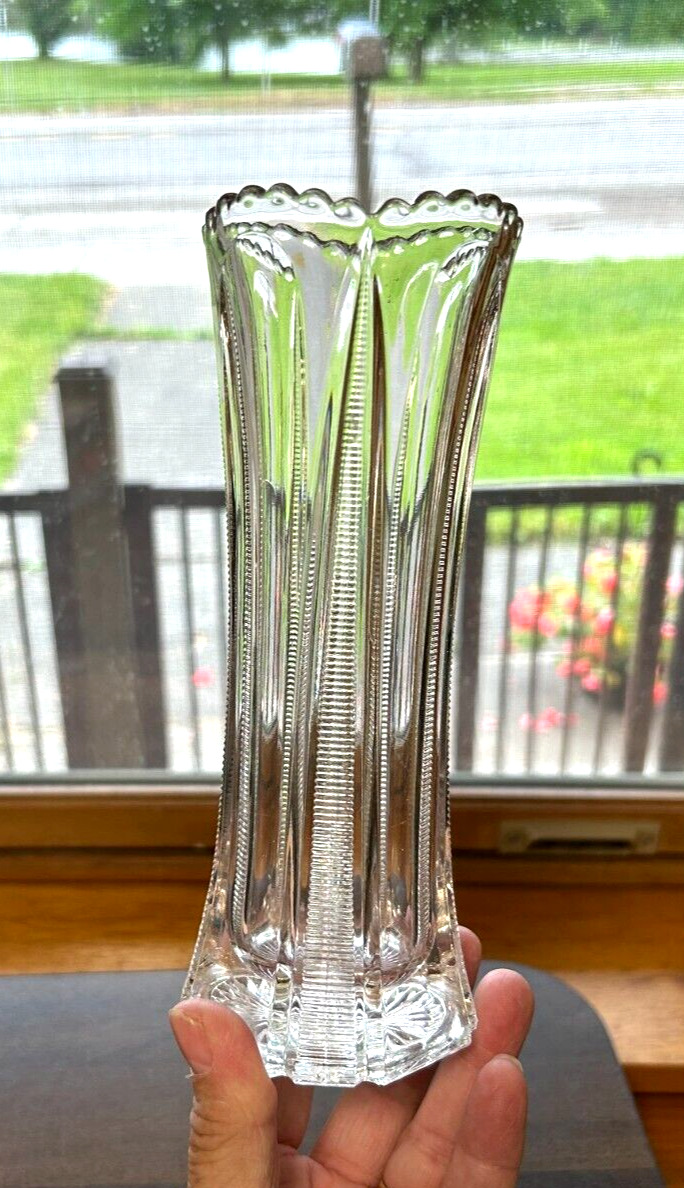 Antique Green Manganese Glow Glass Tall Vase