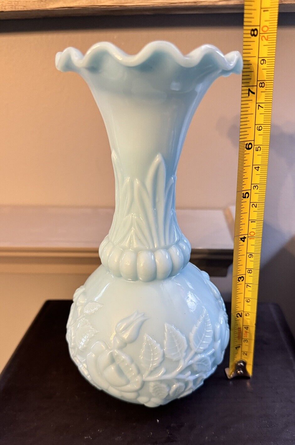 French Portieux Vallerysthal Blue Opaline Milk Glass Vase
