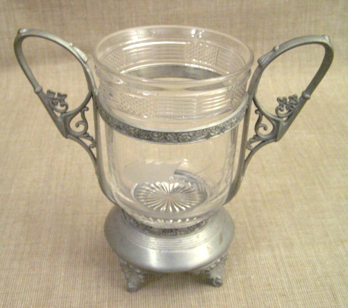 Art Nouveau Cut Glass & Pewter Pedestal Vase