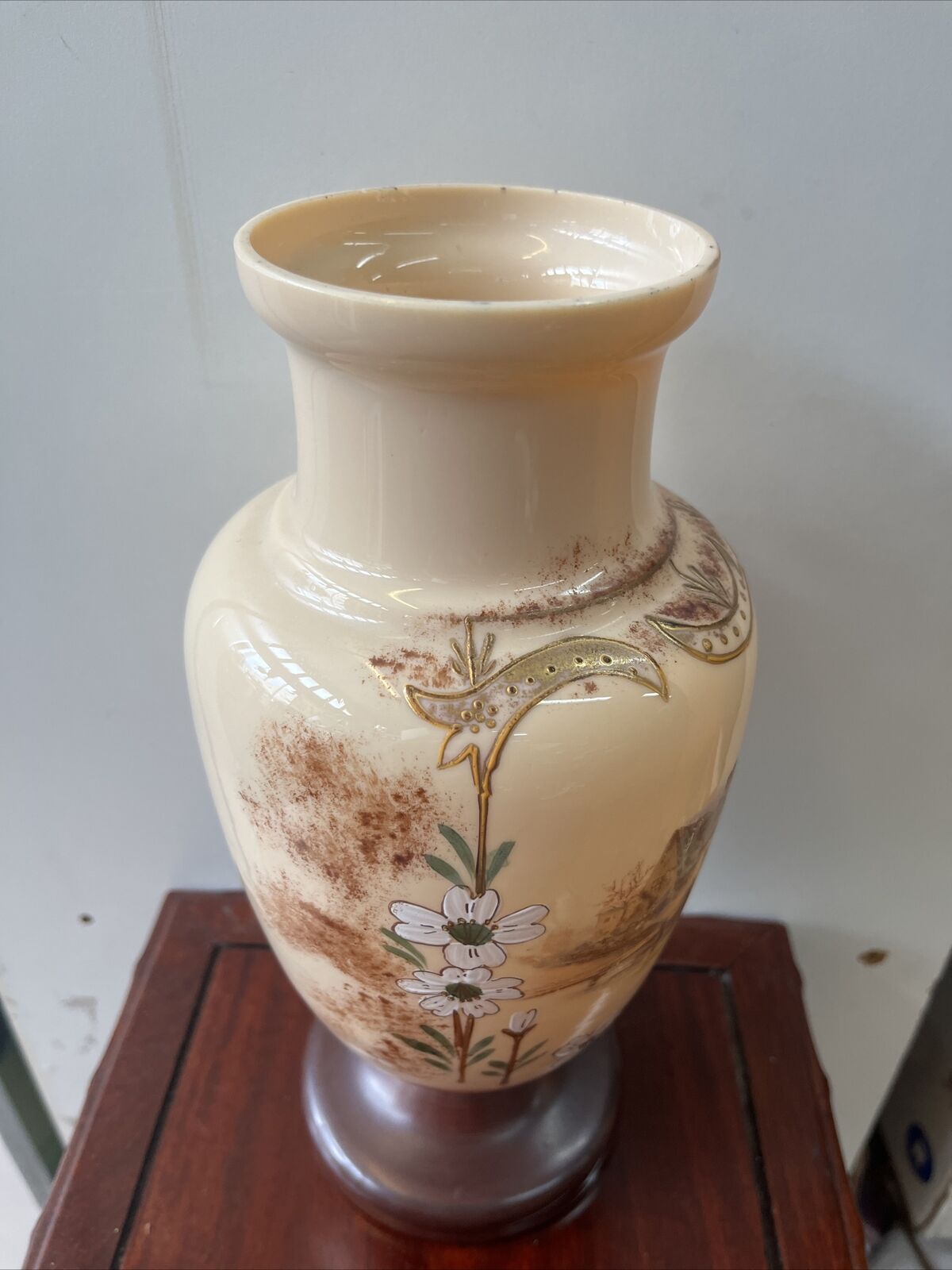 1900s Bristol Glass Floral Vase with Handpainted Design