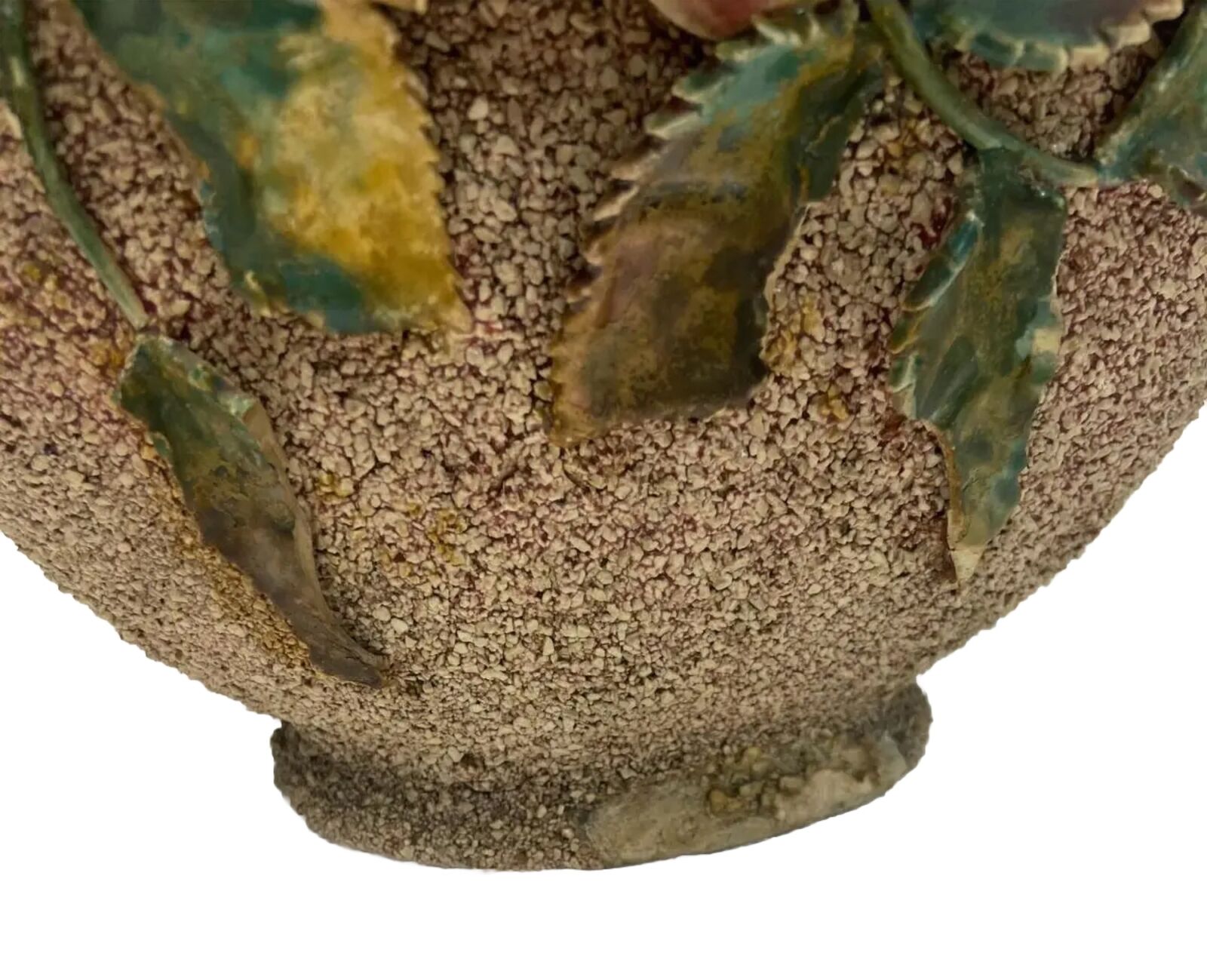 19th Century Sand-Glazed Majolica Pillow Vase Barbotine