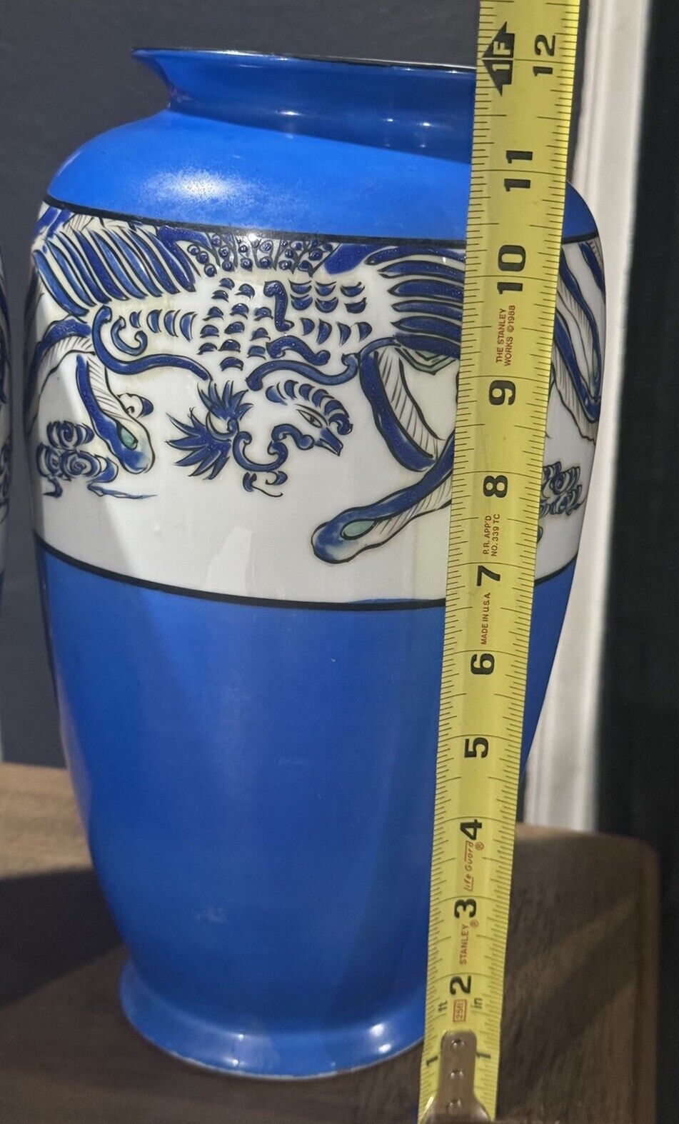 Blue Nippon Hand Painted Vases- Pair 1900s Japan