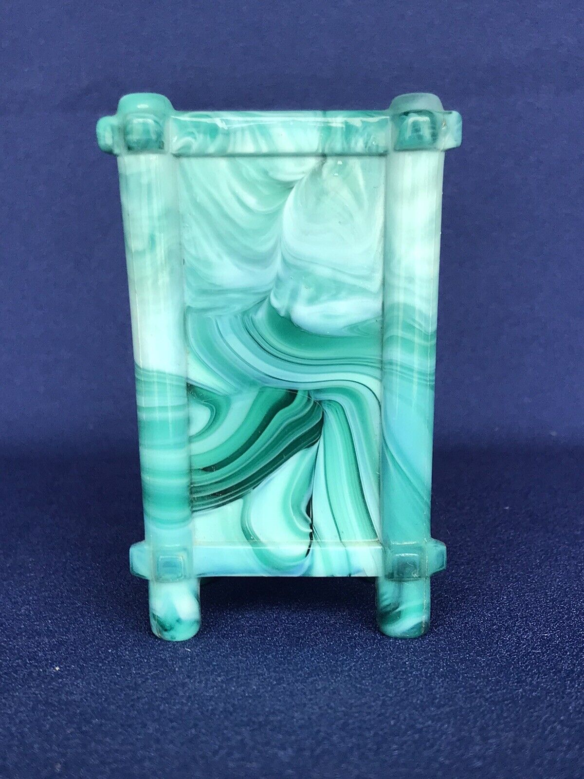 Antique English Sowerby Green Slag Glass Vase 1800s
