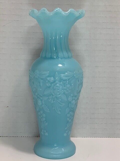 French Blue Opaline Milk Glass Vase, 1900s