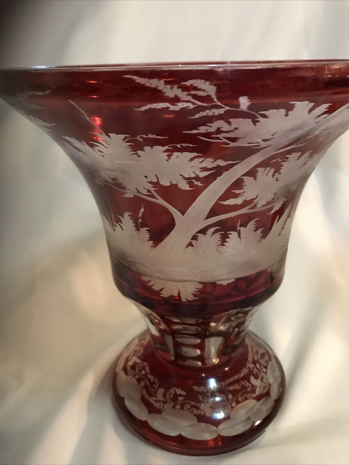 Bohemian Ruby Red Cut Glass Vases Set