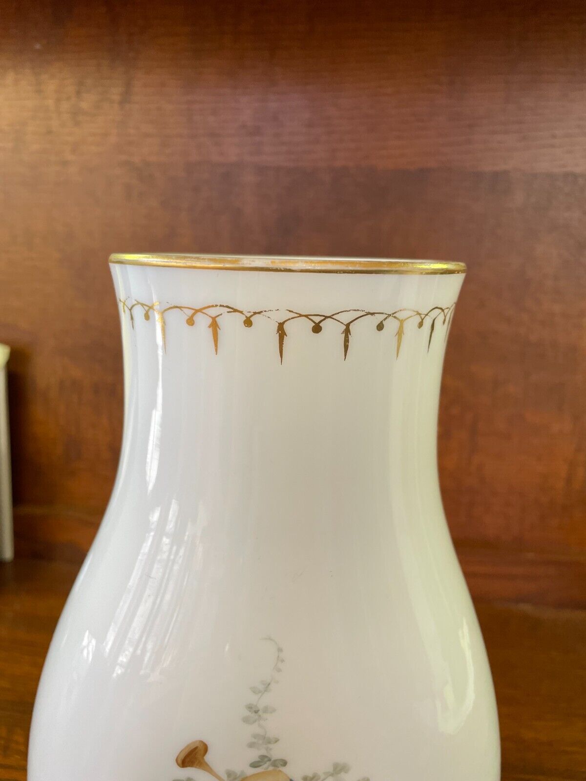 1800's French White Opaline Glass Hand Painted Cherub