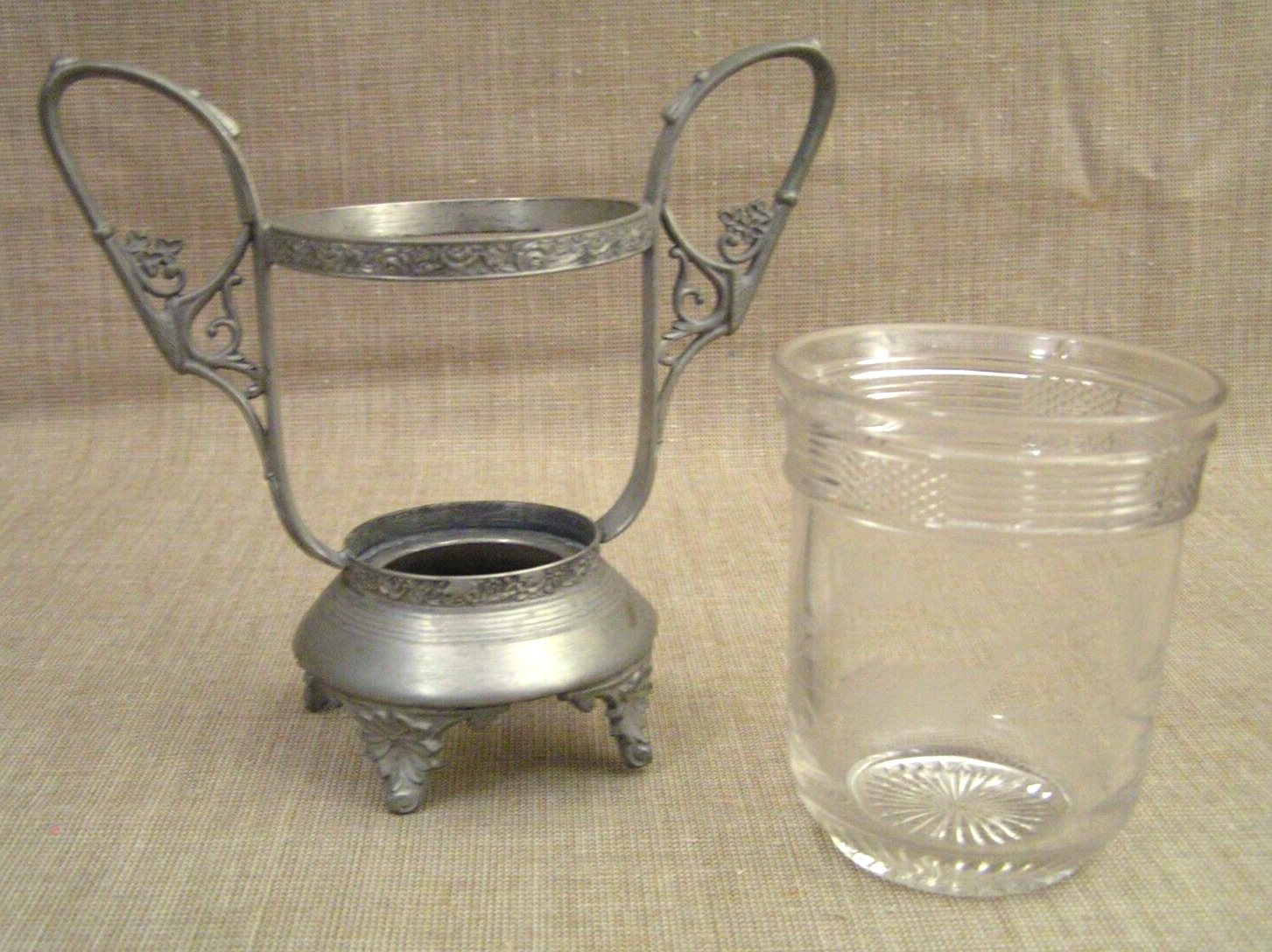 Art Nouveau Cut Glass & Pewter Pedestal Vase