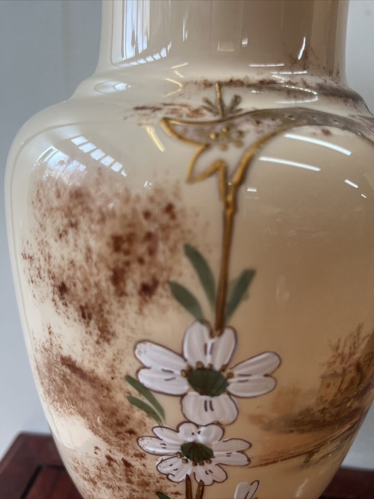 1900s Bristol Glass Floral Vase with Handpainted Design