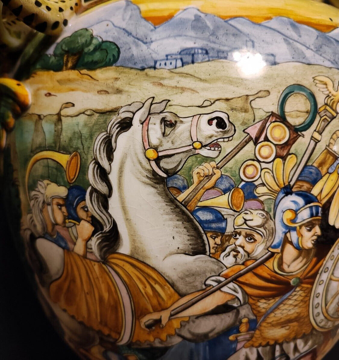 XL Italian Majolica Vase - Roman Battle Scene 1900s