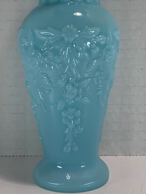 French Blue Opaline Milk Glass Vase, 1900s