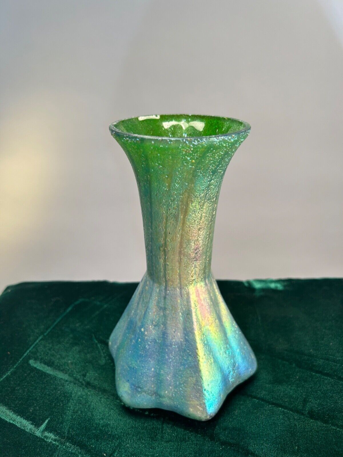 Bohemian Iridescent Glass Vase, Art Nouveau 1890s 1900s