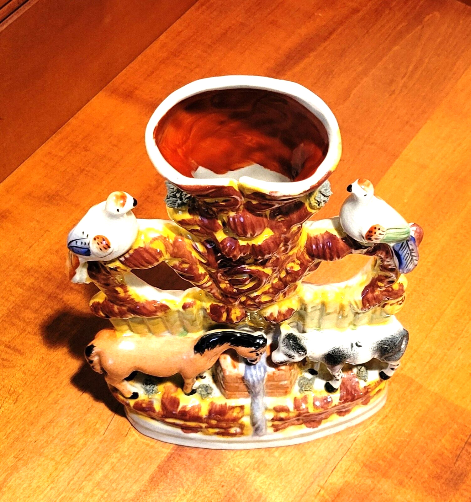 Staffordshire Antique Farm Scene Spill Vase Horse Cow