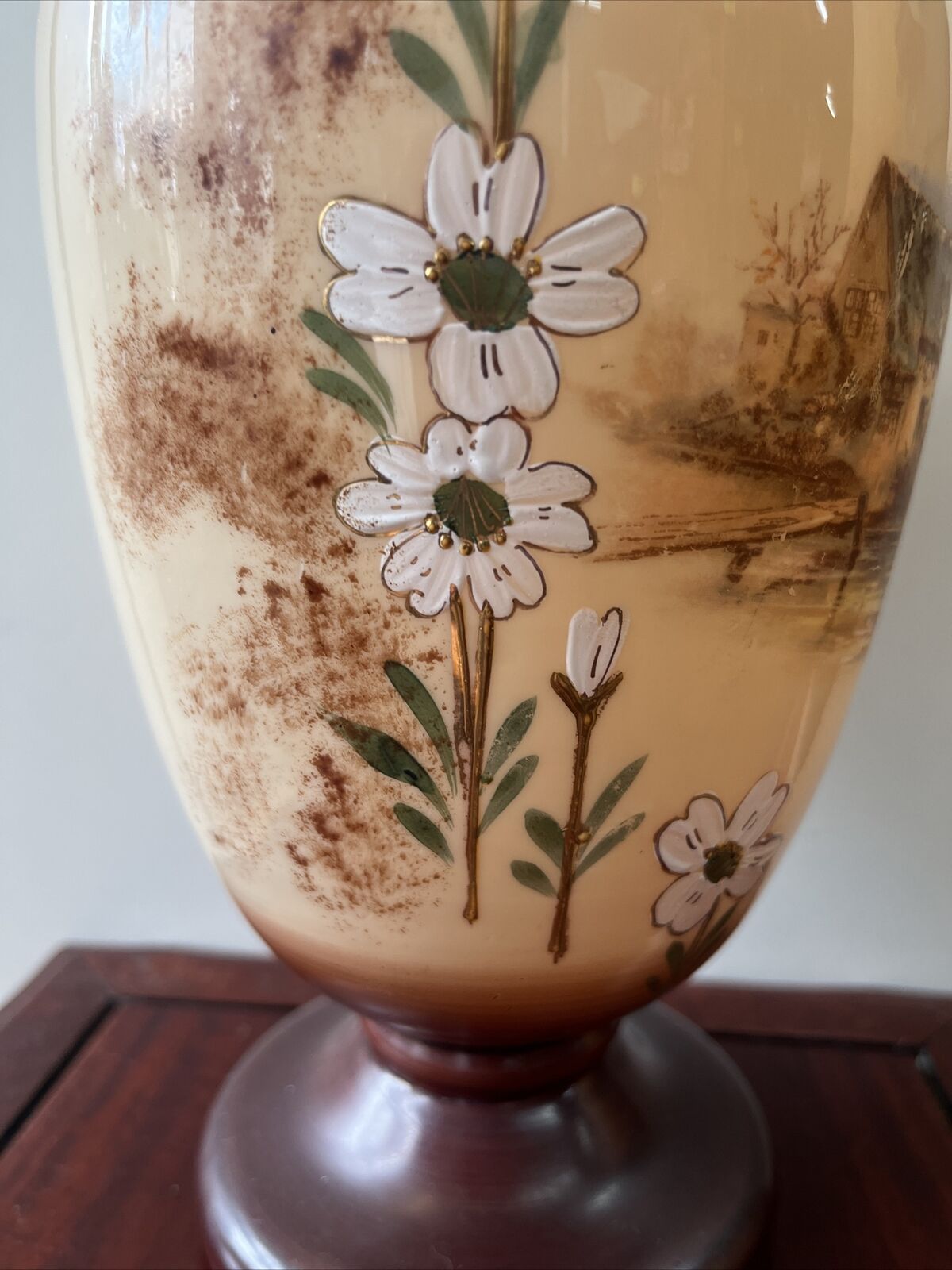 1900s Bristol Glass Floral Vase with Handpainted Design