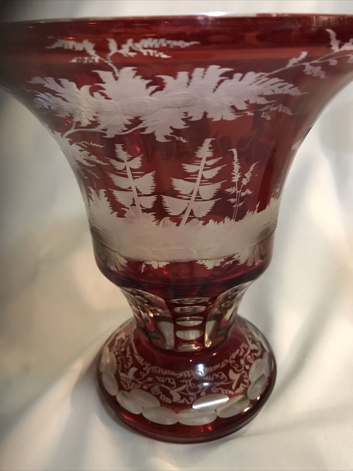 Bohemian Ruby Red Cut Glass Vases Set