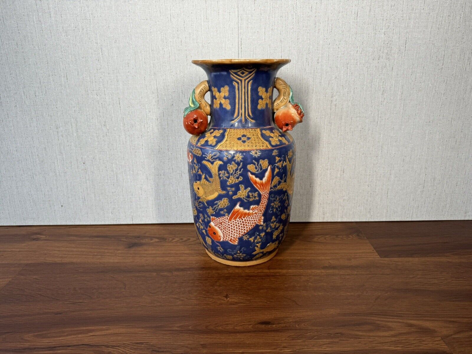 Qing Dynasty Porcelain Vase with Pomegranates and Fish