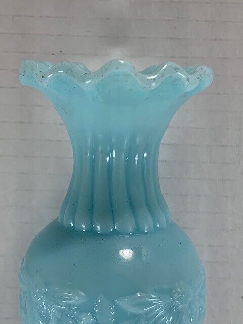 French Blue Opaline Milk Glass Vase, 1900s