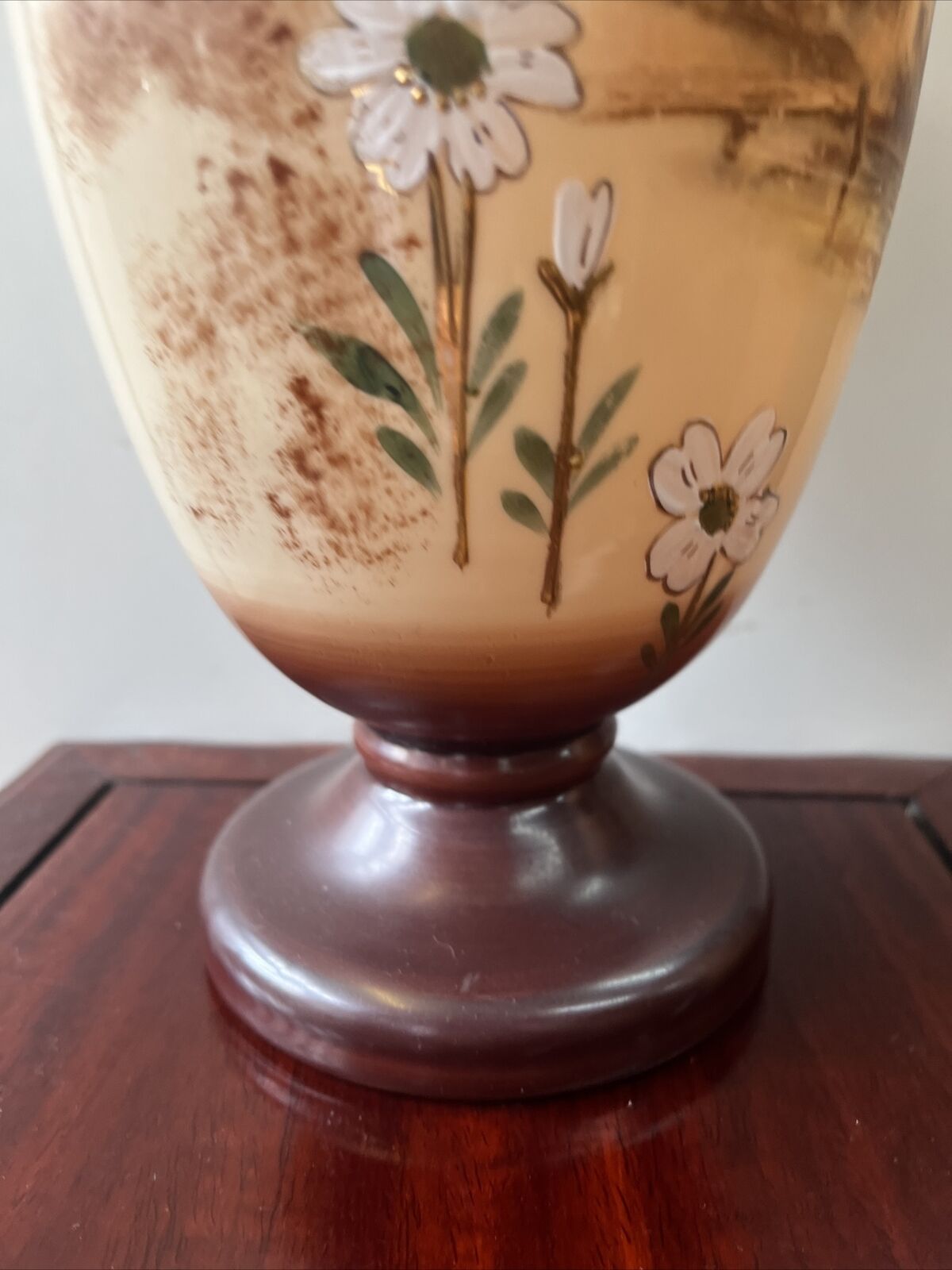 1900s Bristol Glass Floral Vase with Handpainted Design
