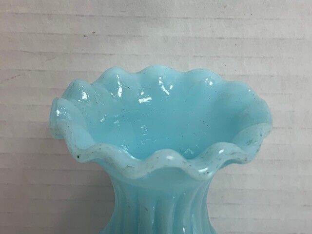 French Blue Opaline Milk Glass Vase, 1900s