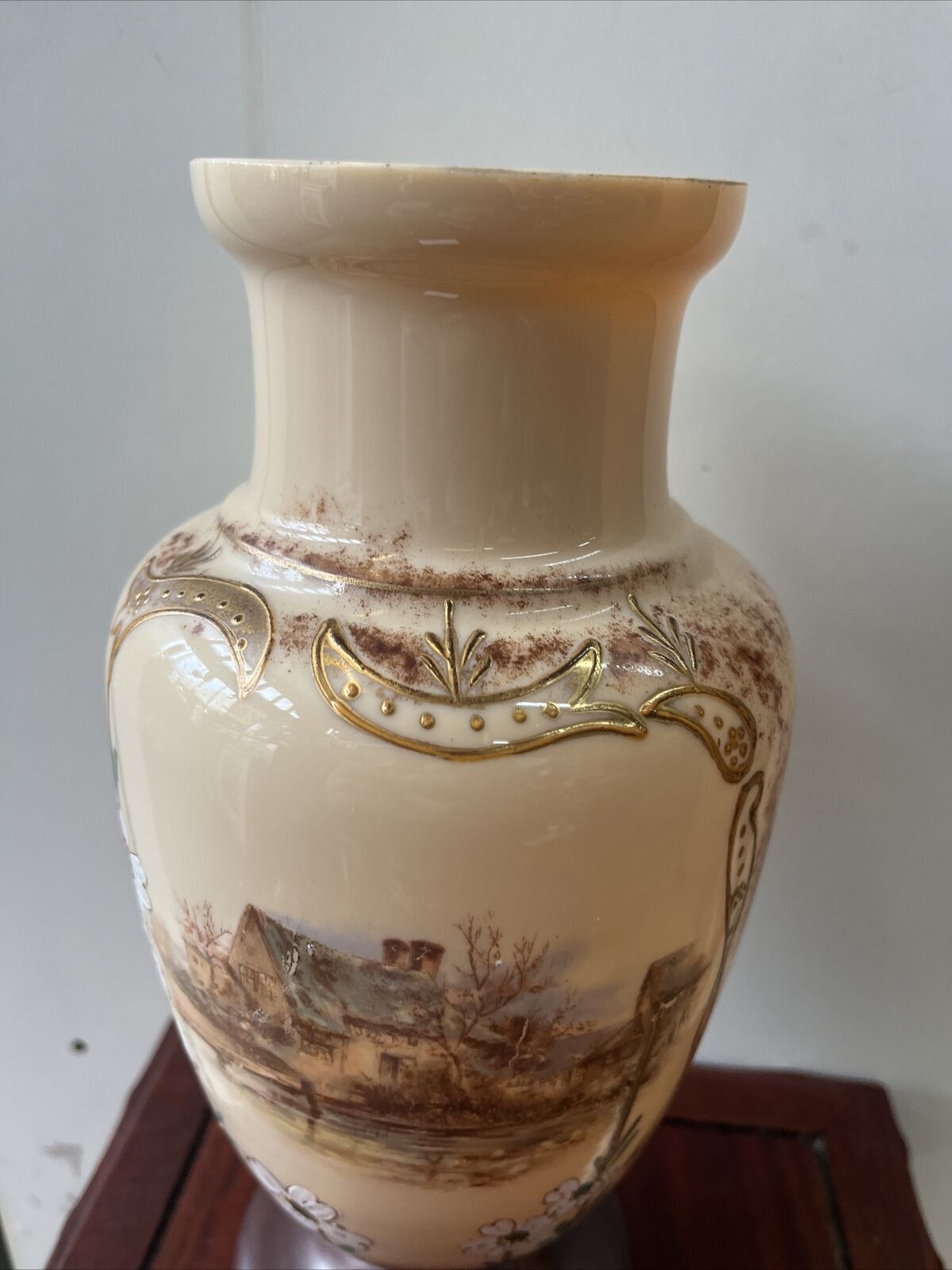 1900s Bristol Glass Floral Vase with Handpainted Design