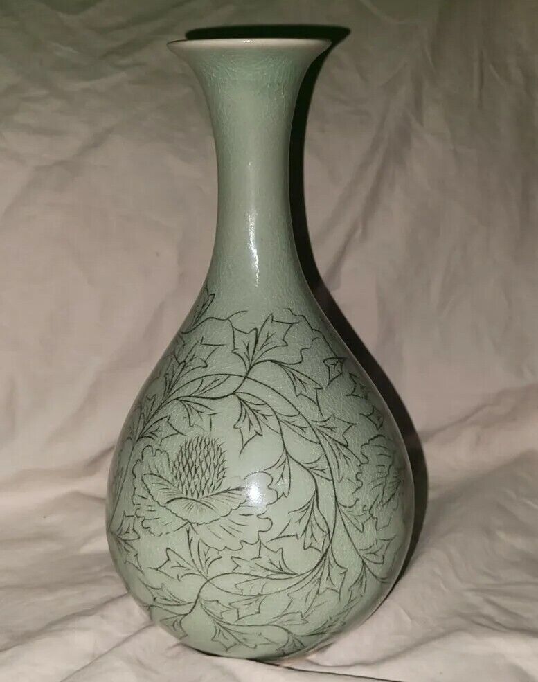 12in Antique Japanese Porcelain Vase with Floral Design