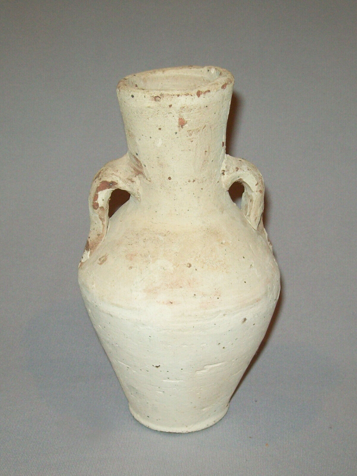 1800s Small Redware Vase with White Glazed Handles