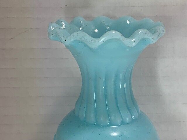 French Blue Opaline Milk Glass Vase, 1900s