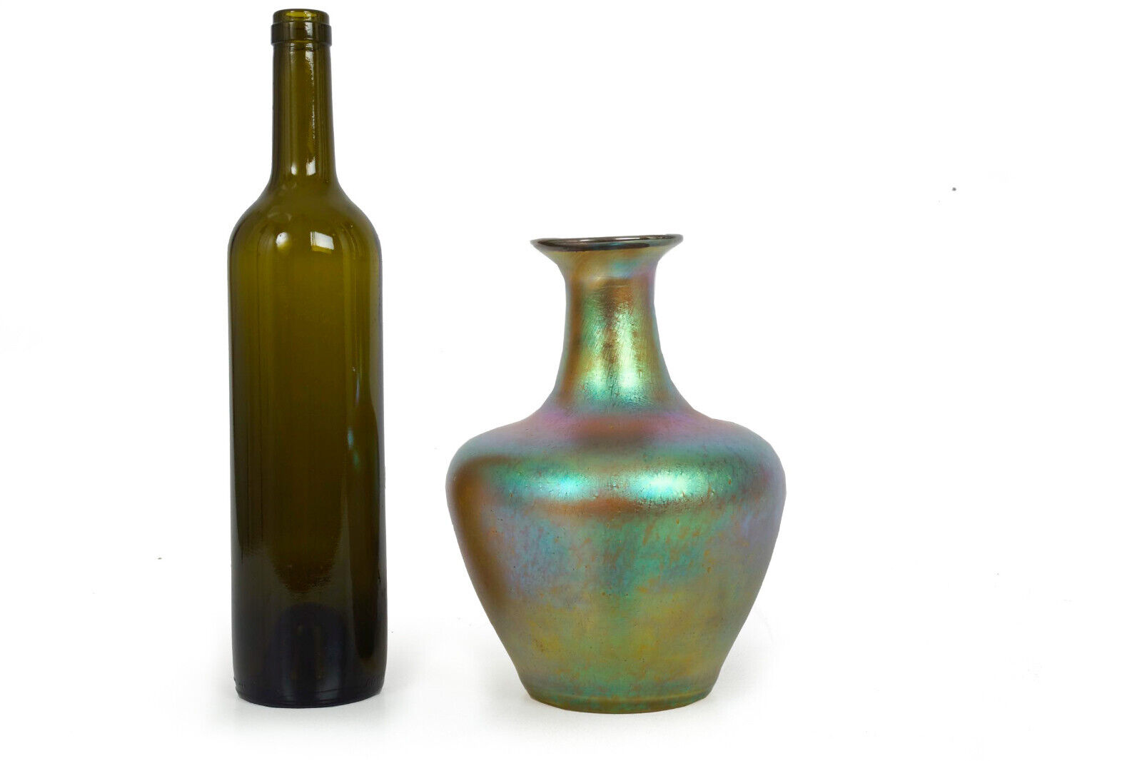 1900s Austrian Iridescent Glass Vase with Silver Overlay