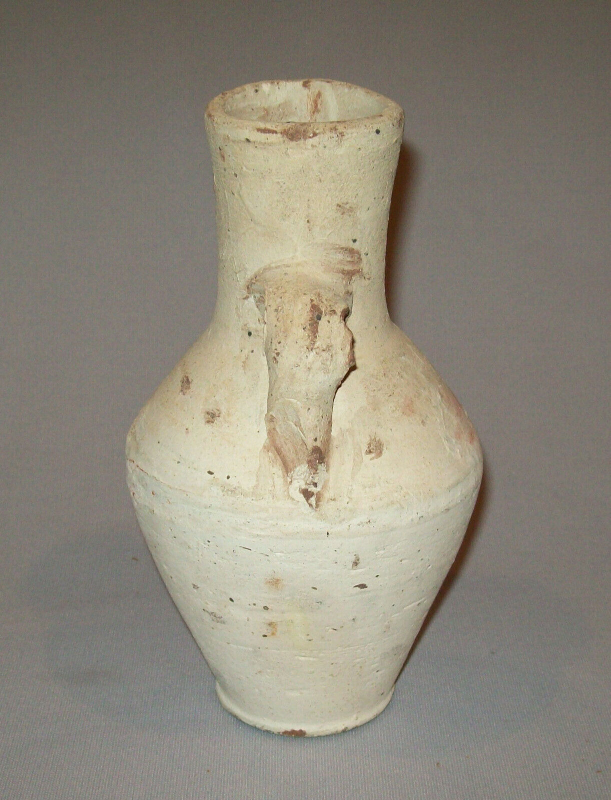 1800s Small Redware Vase with White Glazed Handles