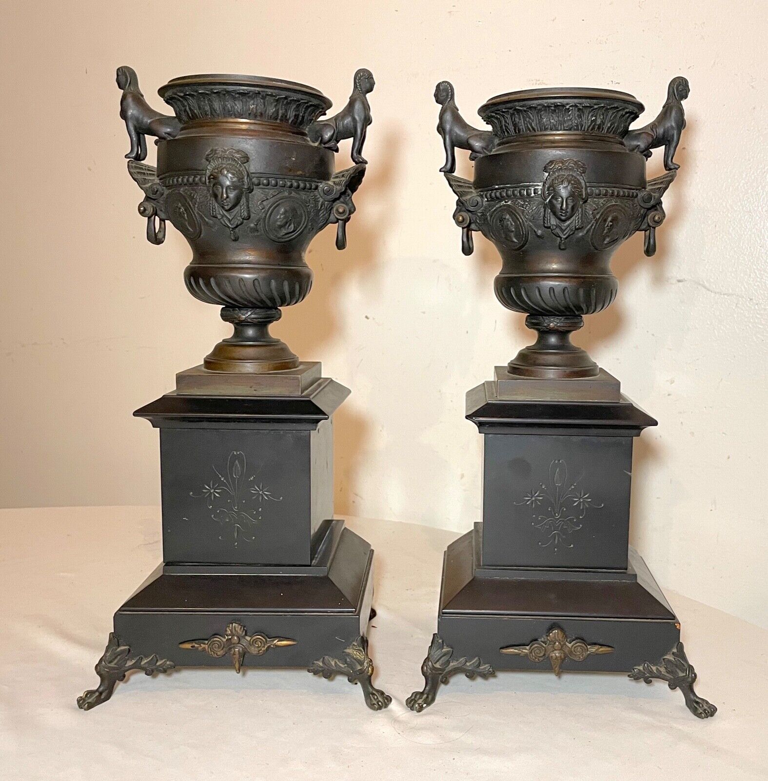 1800's Egyptian Revival Bronze and Marble Figural Set