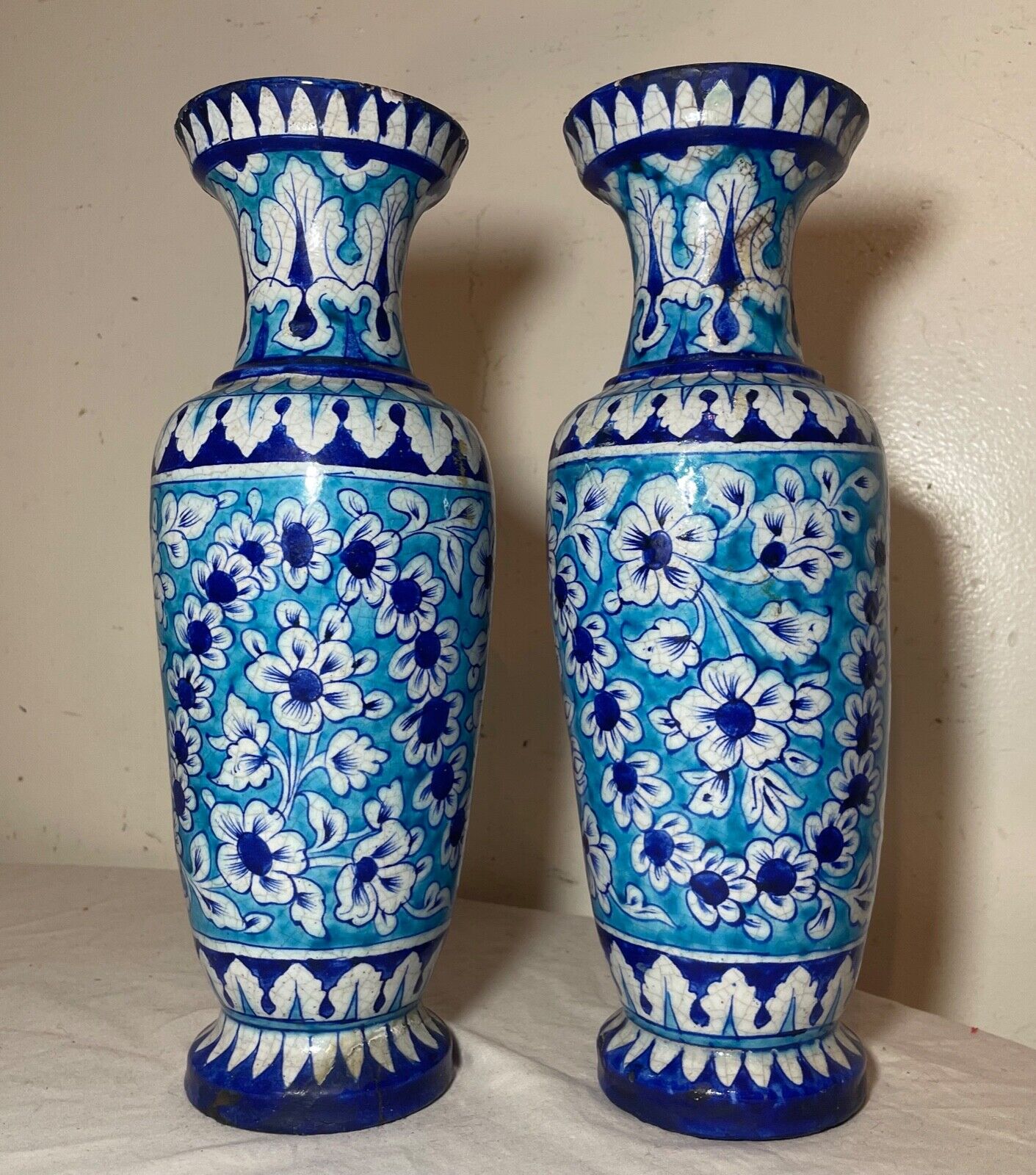1800's antique blue Sindh Multan Pottery Vase India