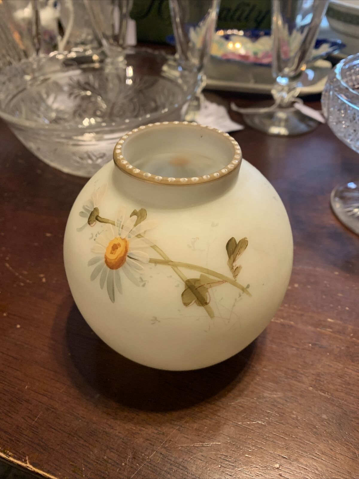 1800s Hand-Painted Art Glass Rose Vase