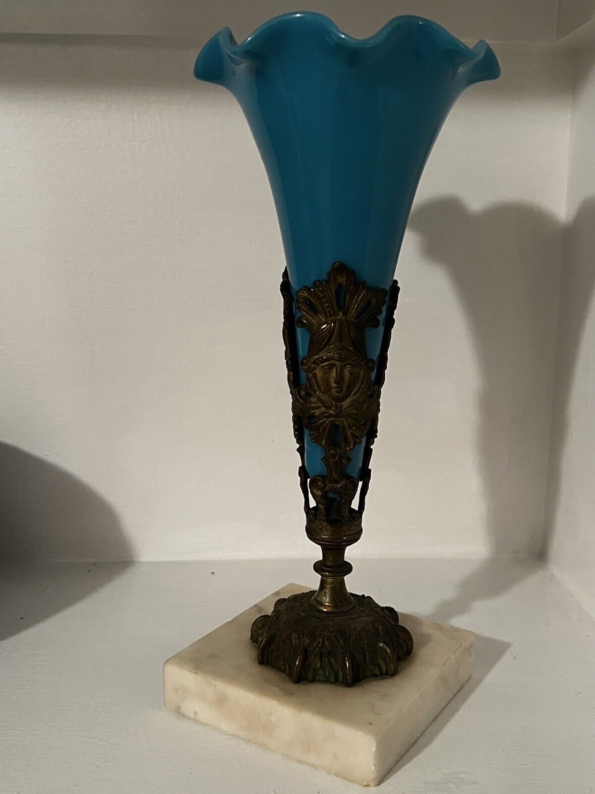 Victorian Blue Glass Epergne Vase with Marble Base