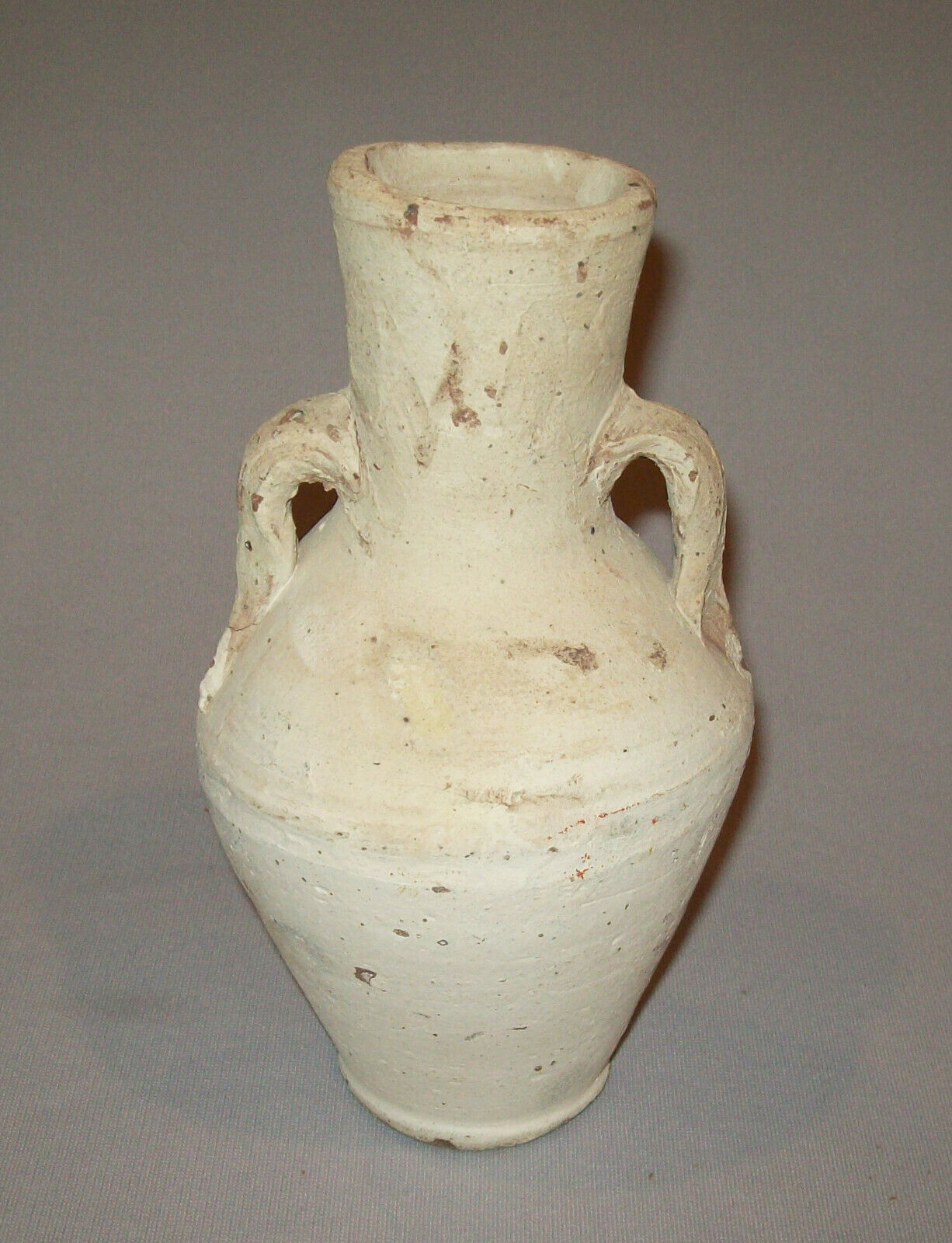 1800s Small Redware Vase with White Glazed Handles