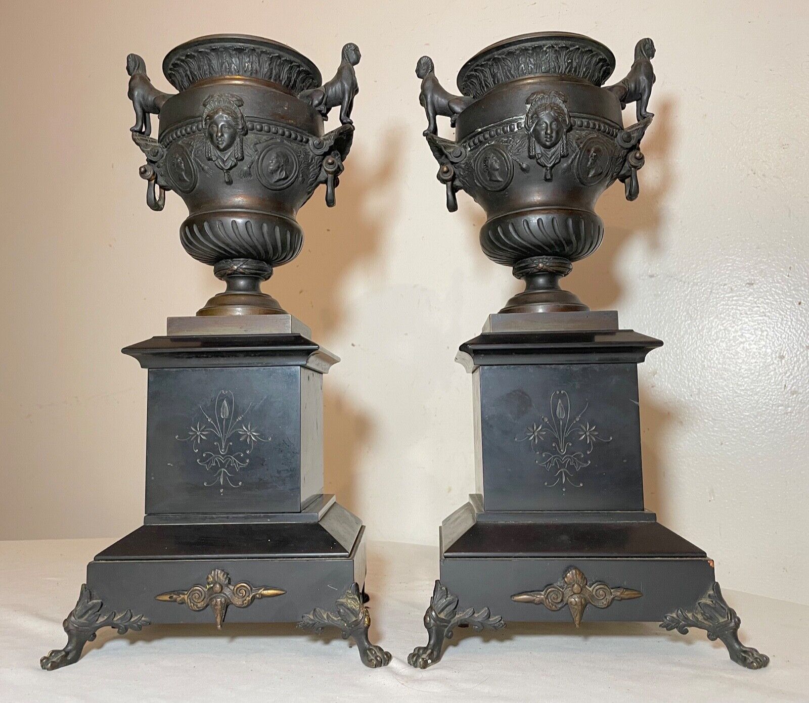 1800's Egyptian Revival Bronze and Marble Figural Set