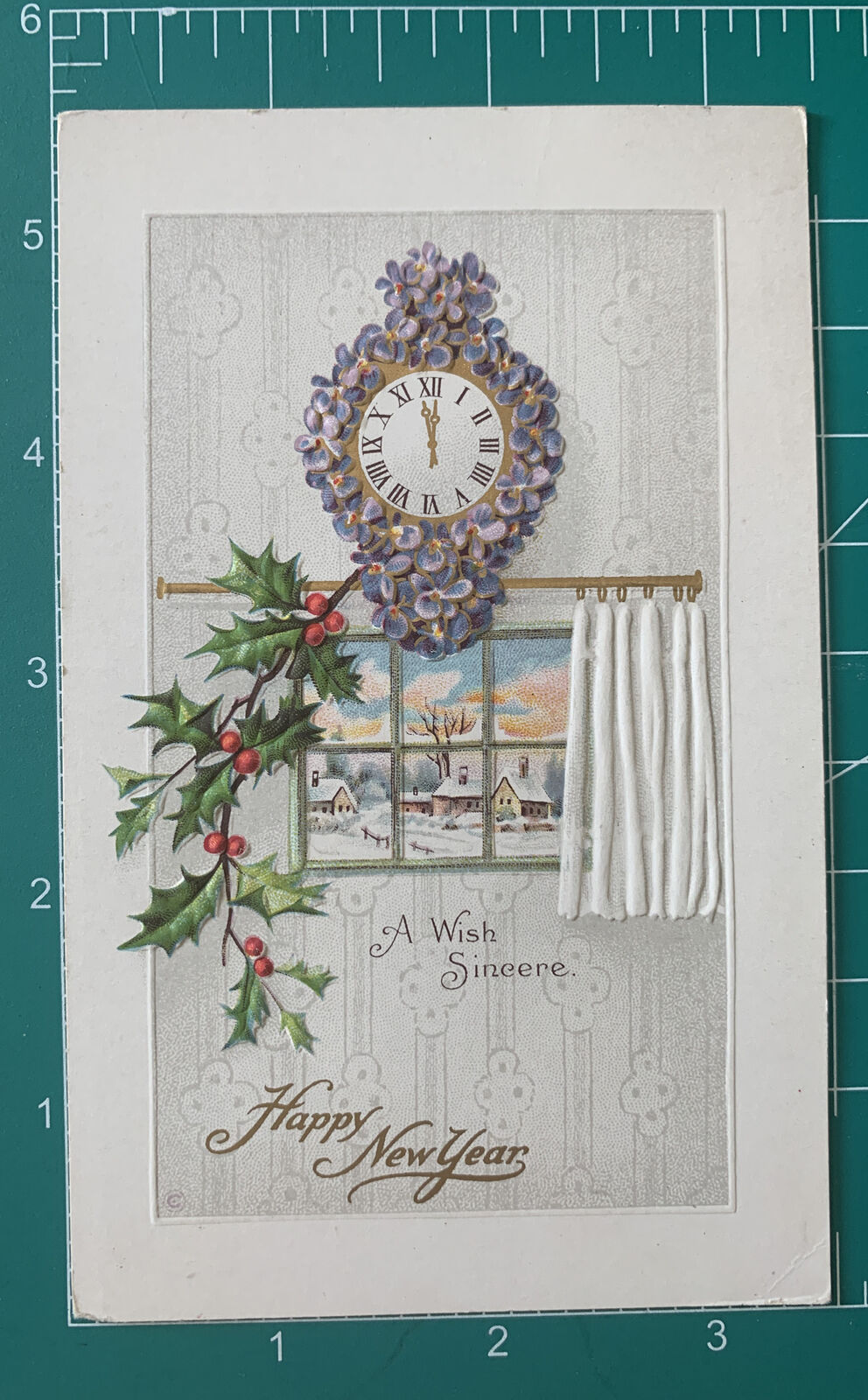 Early 1900’s New Year Clock Postcard with Snowy Scene