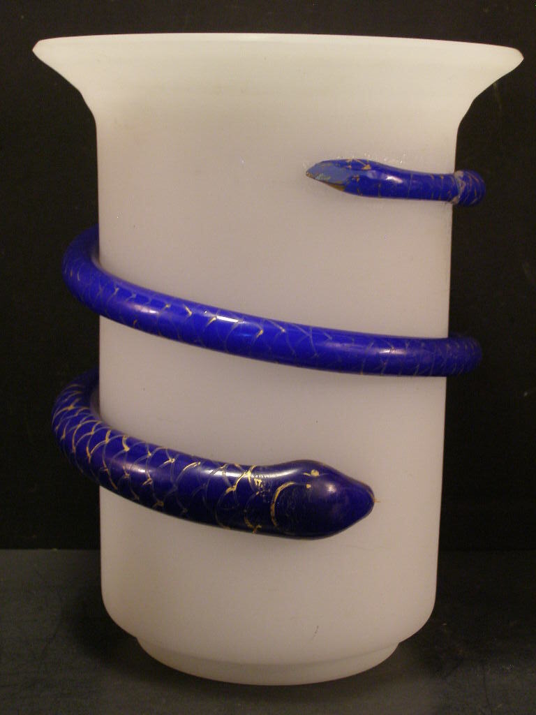 1800's Bohemian French Baccarat Opaline Cobalt Glass Snake Vase
