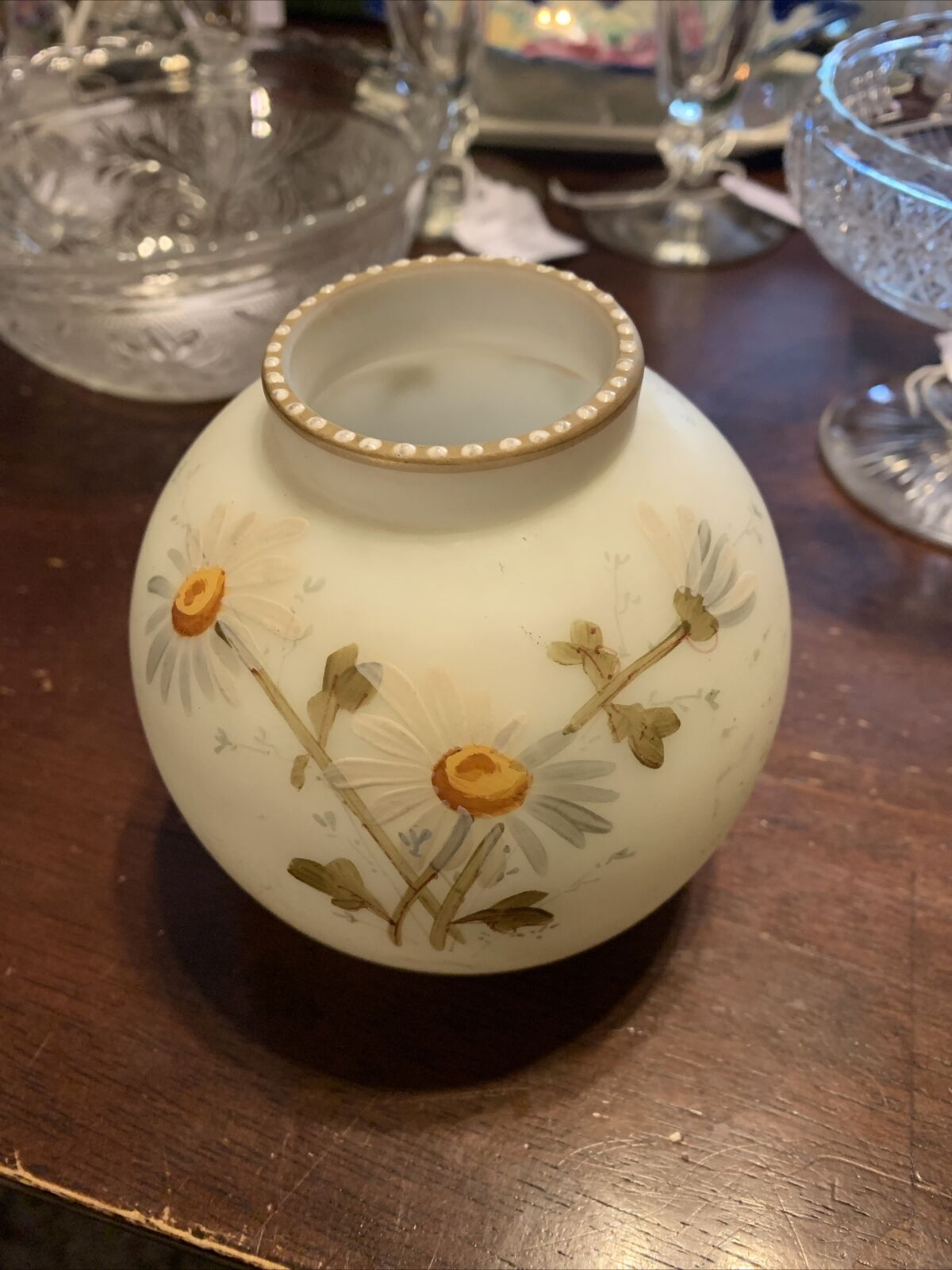 1800s Hand-Painted Art Glass Rose Vase