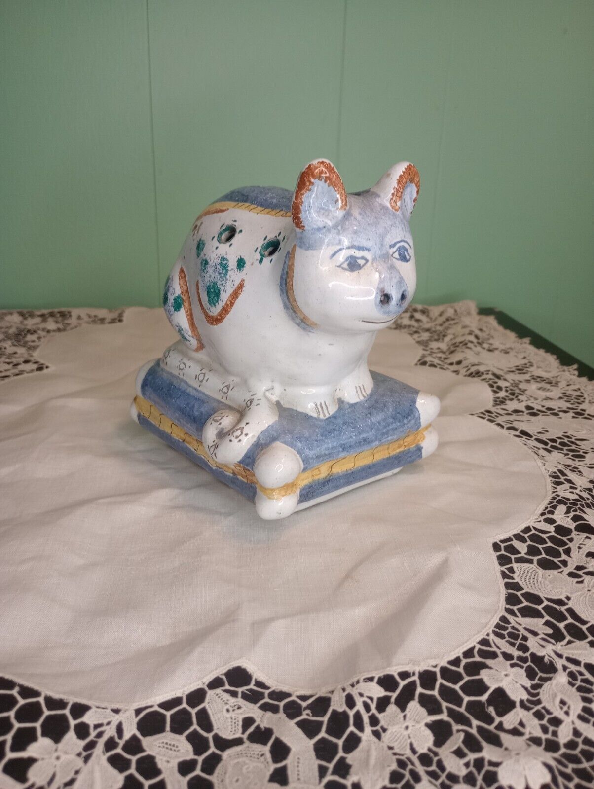 Authentic 18th Century Vintage Portuguese Ceramic Cat Vase