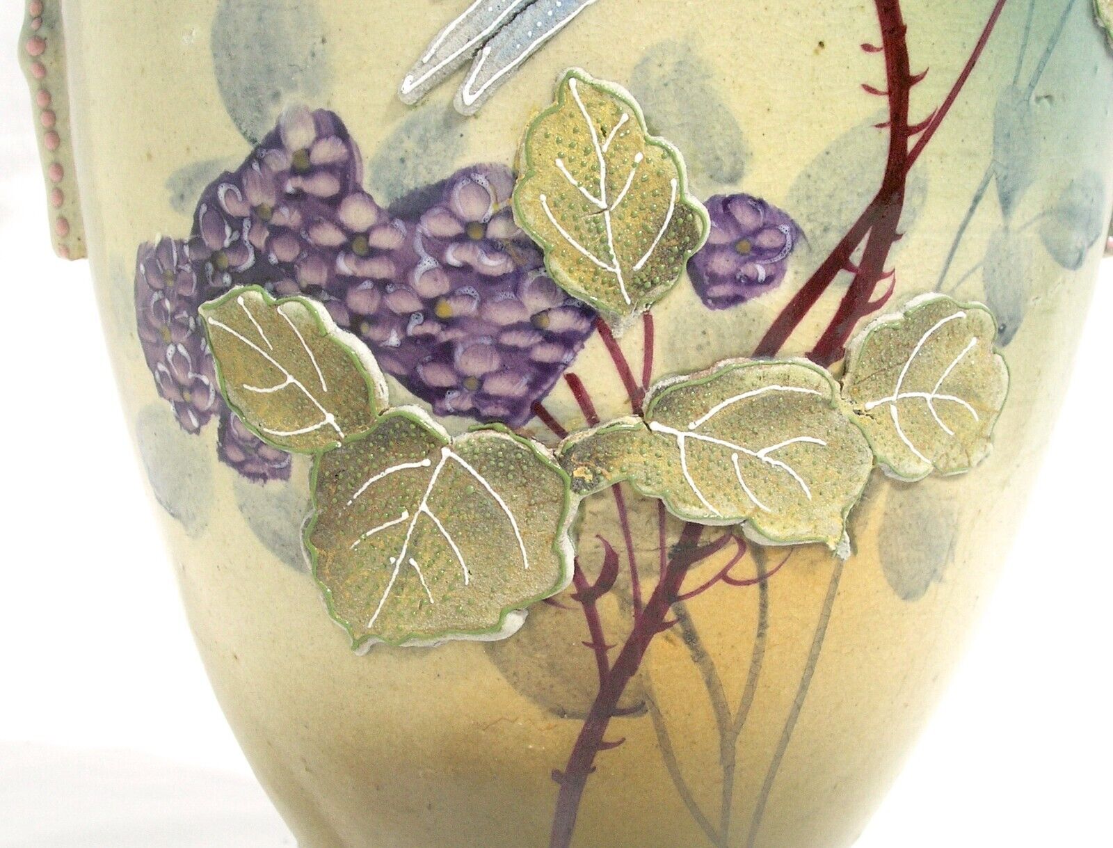1900's Victorian Japanese Moriage Vase with Bird & Flowers
