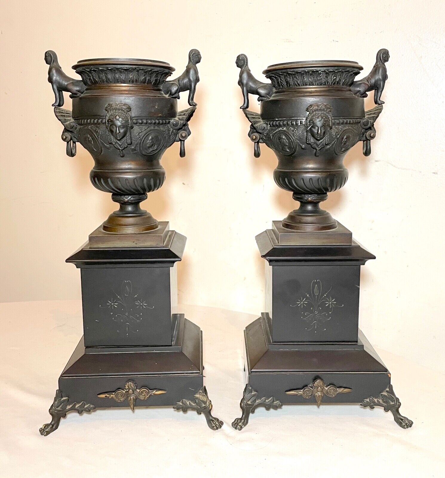 1800's Egyptian Revival Bronze and Marble Figural Set