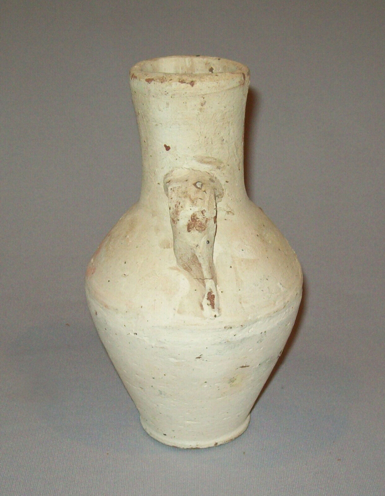 1800s Small Redware Vase with White Glazed Handles