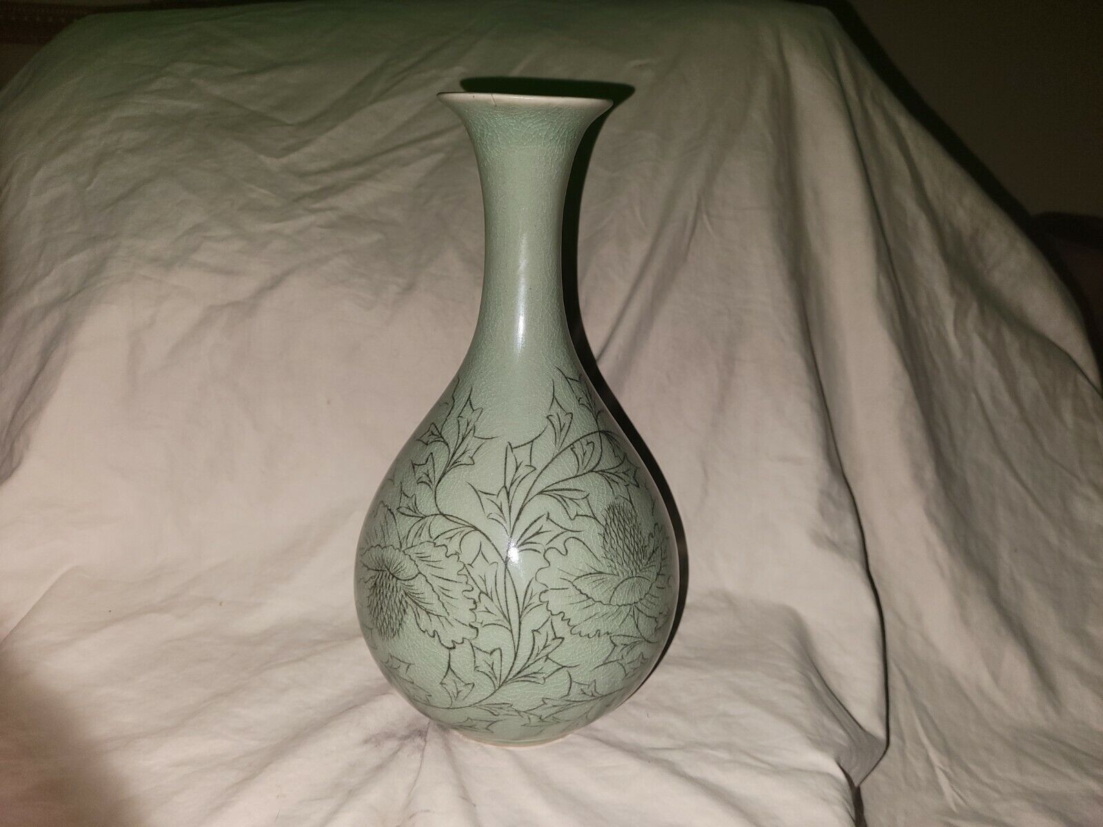 12in Antique Japanese Porcelain Vase with Floral Design