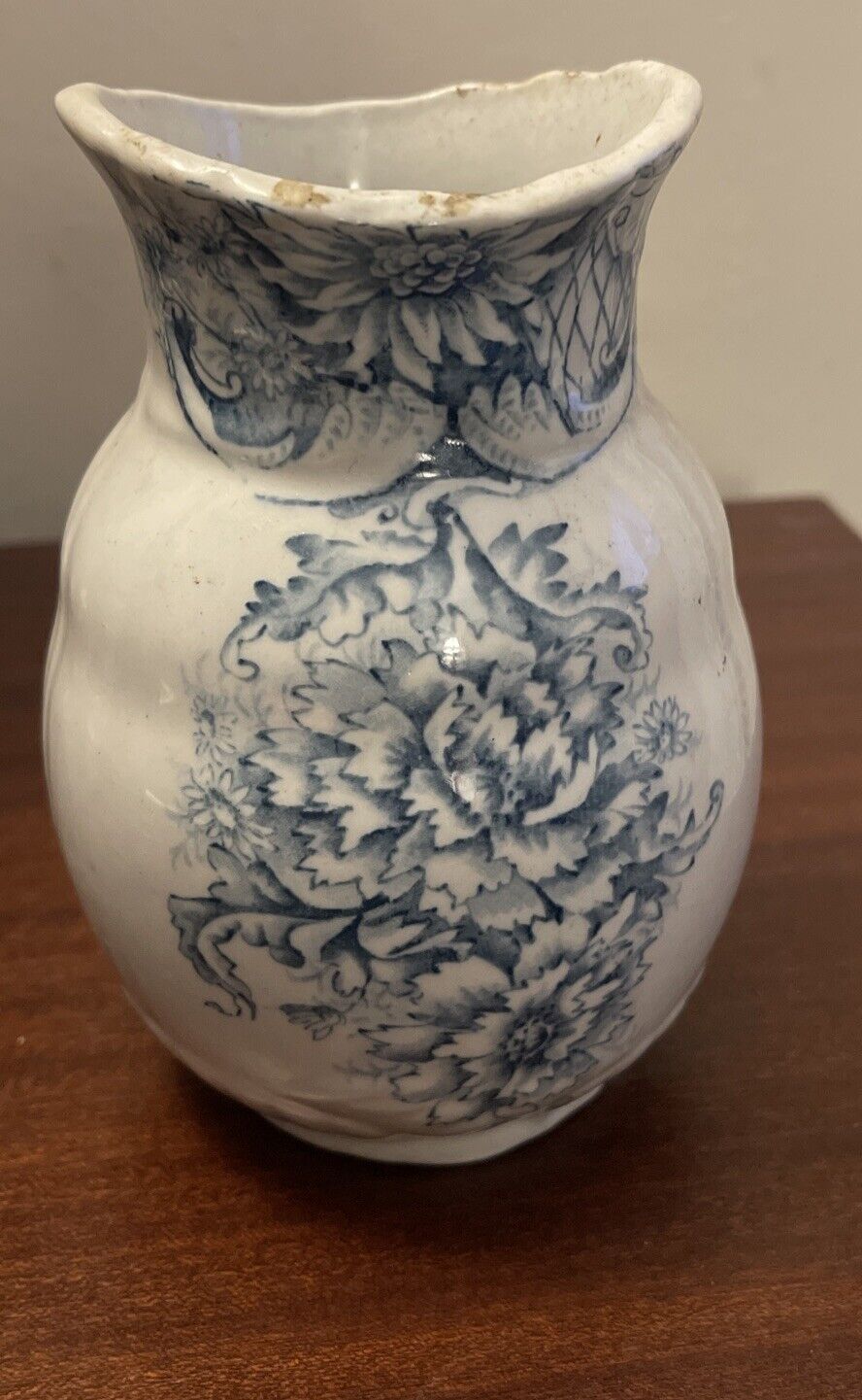 Antique Gray Floral Transferware Vase England 1800s